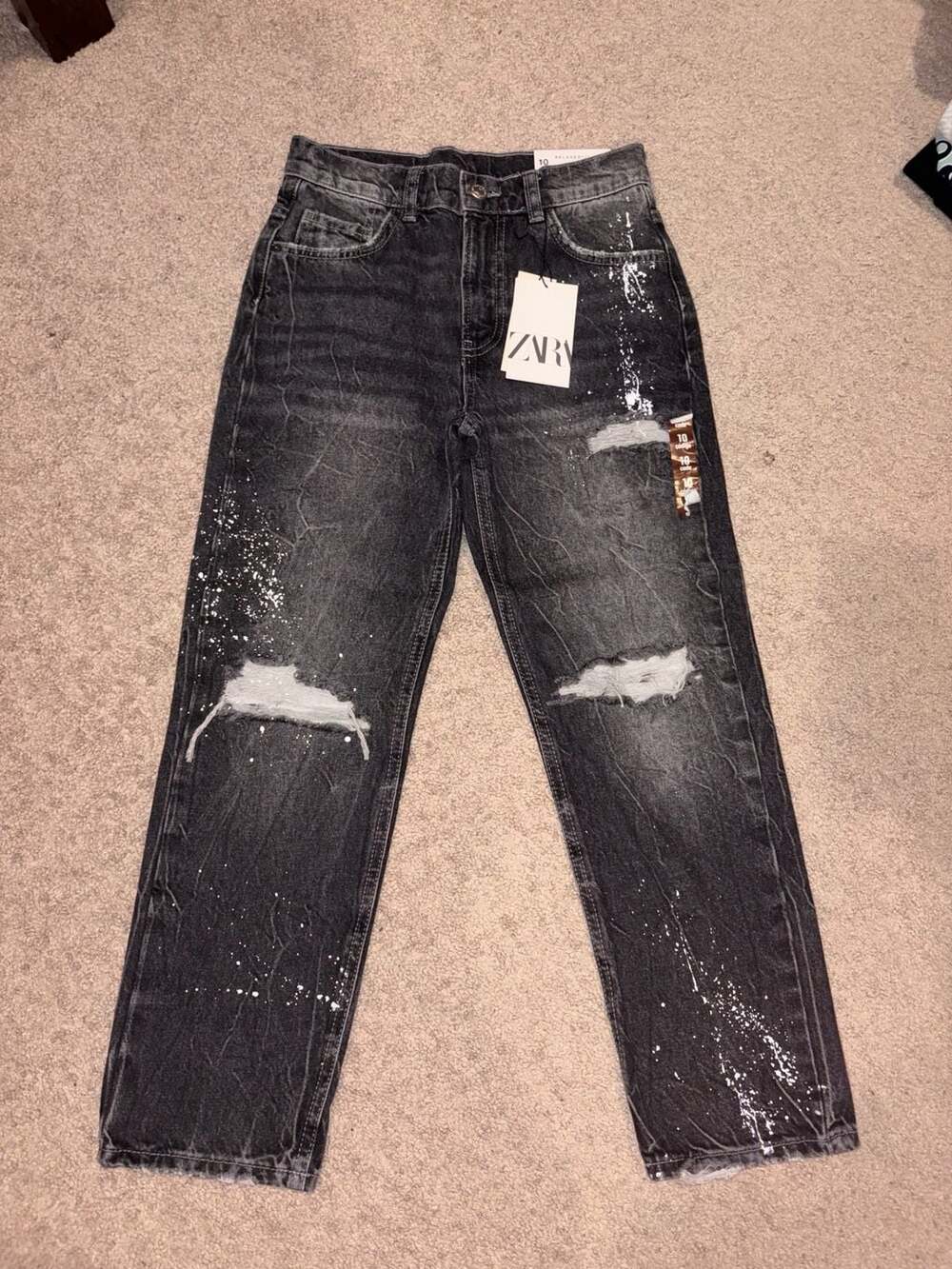 Zara Boys Relaxed Fit Paint Splatter Distressed Denim Jeans
